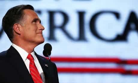 

Mitt Romney during his acceptance speech at the Republican national convention in Tampa. Photograph: Chip Somodevilla/Getty
